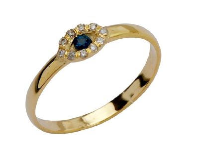טבעת "עין המזל" זהב , משובצת אבן ספיר (לבחירה) ויהלומים סביב