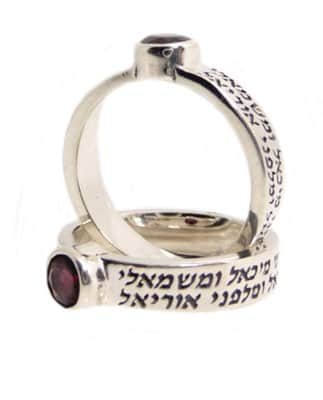 טבעת "שכינת המלאכים" משובצת אבן גרנט (לבחירה) , כסף