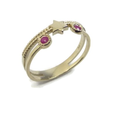 טבעת מגן דוד זהב 14K משובצת אבני רובי (לבחירה)