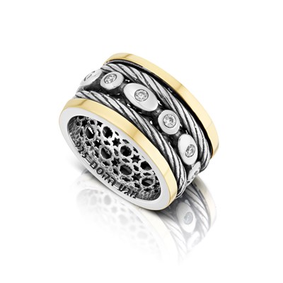 טבעת מסתובבת בעיצוב ייחודי , משובצת , כסף וזהב
