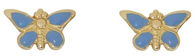 זוג עגילים , פרפר תכלת אפוקסי , סגר בטחון (כובע) , זהב 14K