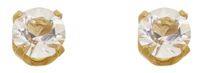זוג עגילי קריסטל 3 מ"מ , סגר בטחון (כובע) , ציפוי זהב 24K
