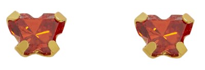 זוג עגילי קריסטל (פרפר אדום) , סגר בטחון (כובע) , ציפוי זהב 24K