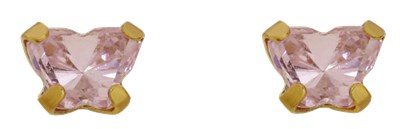 זוג עגילי קריסטל (פרפר ורוד) , סגר בטחון (כובע) , ציפוי זהב 24K