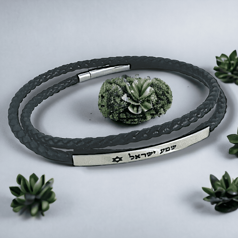 צמיד עור איטלקי STAINLESS STEEL בשילוב חריטה לבחירה - כסוף