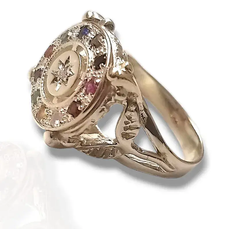 טבעת אבני חושן מרהיבה לאשה על ענפים (יהלום במרכז) , זהב 14K