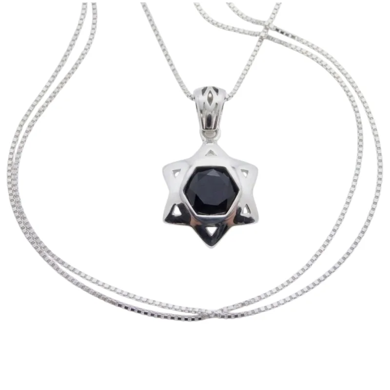 תליון מגן דוד משובץ אוניקס (לבחירה) , כסף