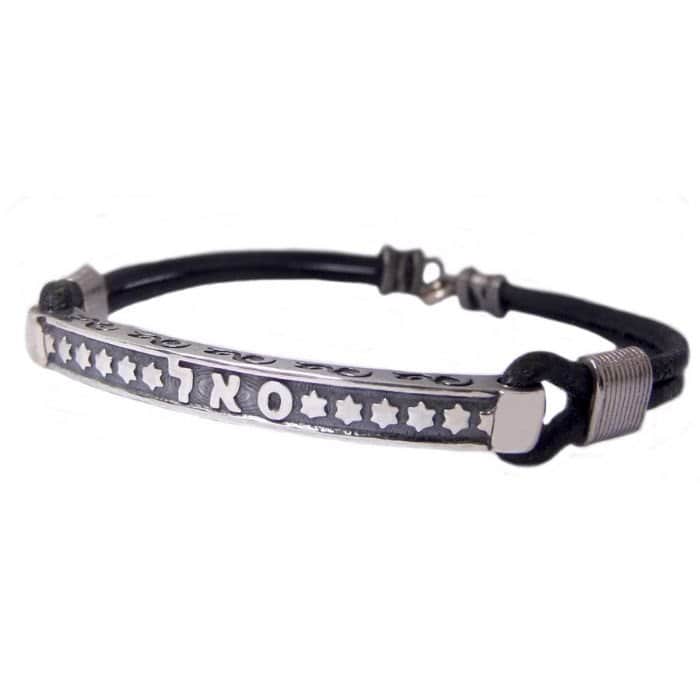 צמיד השפע ס.א.ל , כסף , מעוטר מגיני דוד , עור