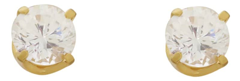 זוג עגילים , זירקון , 5 מ"מ , סגר בטחון (כובע) , זהב 14K