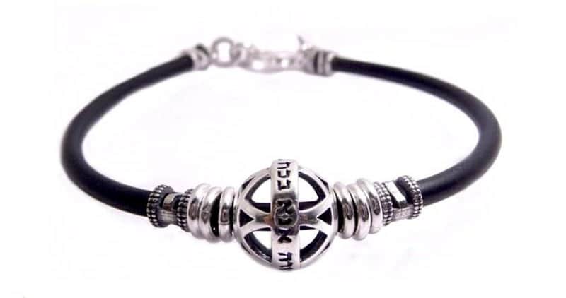 צמיד עור משולב אלמנט כדור וברכה (לבחירה) כסף