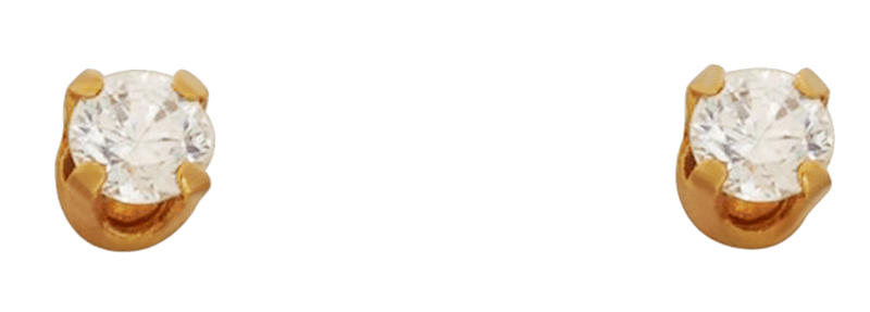 זוג עגילי קריסטל1 מ"מ (קטן) , סגר בטחון (כובע) , ציפוי זהב 24K