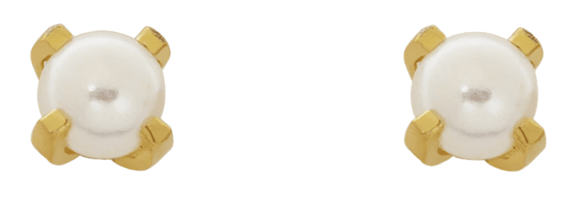 זוג עגילי פנינה 3 מ"מ , סגר בטחון (כובע) , ציפוי זהב 24K