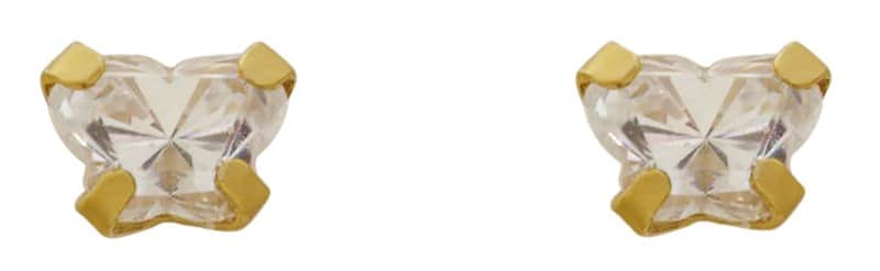 זוג עגילי קריסטל (פרפר ) , סגר בטחון (כובע) , ציפוי זהב 24K