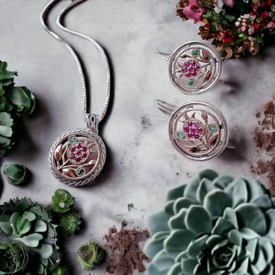 תליון "רימון רקתך" ועגילי רימון