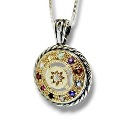 תליון חושן "אריאנה" , כסף וזהב משובץ 12 אבני החושן