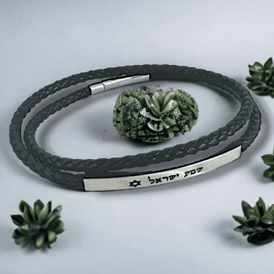 צמיד עור איטלקי STAINLESS STEEL בשילוב חריטה לבחירה - כסוף