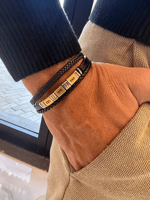 צמיד עור STAINLESS STEEL בשילוב חריטה לבחירה - מוזהב