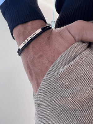 צמיד עור איטלקי STAINLESS STEEL בשילוב חריטה לבחירה - רוז גולד