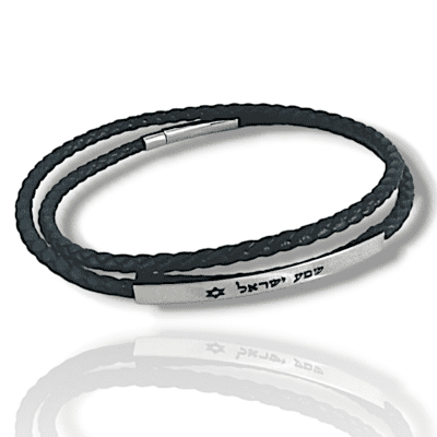 צמיד עור איטלקי STAINLESS STEEL בשילוב חריטה לבחירה - כסוף