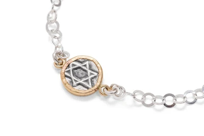 צמיד קסם - תליון מגן דוד, כסף בשילוב ציפוי זהב