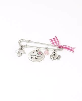 תליון עגלה - I Love you baby - ורוד