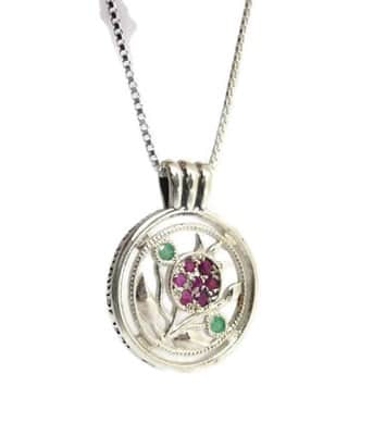 תליון רימון כסף משובץ אבני רובי ואמרלד