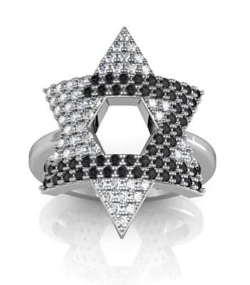 טבעת מגן דוד משובצת זירקונים לפי אות (בחירה) , כסף