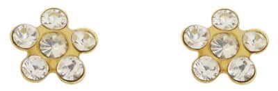 זוג עגילי פרחים , קריסטל לבן , סגר בטחון (כובע) , זהב 14K