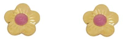 זוג עגילים , פרח זהב / ורוד , סגר בטחון (כובע) , זהב 14K