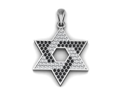תליון מגן דוד משובץ שחור / לבן (6 דגמים) , כסף (דגם 6)