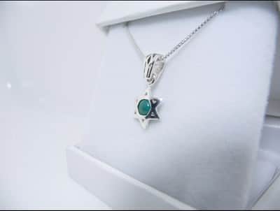 תליון מגן דוד קטן קלאסי משובץ אבן (לבחירה) , כסף