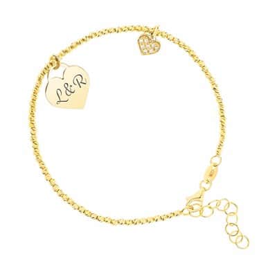 צמיד כדורים עם לב וחריטה לבחירתך בשילוב תליון לב משובץ