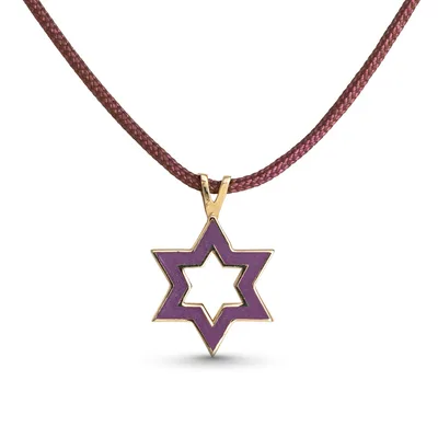תליון מגן דוד ייחודי בשילוב אמאייל סגול, זהב 14K