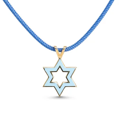 תליון מגן דוד ייחודי בשילוב אמאייל תכלת , זהב 14K