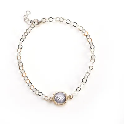 צמיד קסם - תליון אושר, כסף בשילוב ציפוי זהב