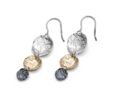 עגילי שלישיית עיגולים , כסף משולב