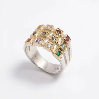 טבעת חושן "מיכאלה" 12 אבני החושן , כסף וזהב